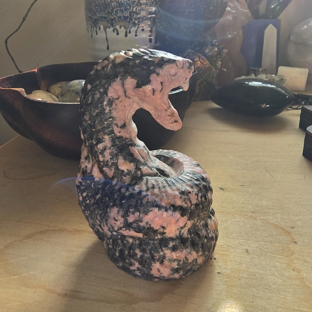 Rhodonite Snake Carving